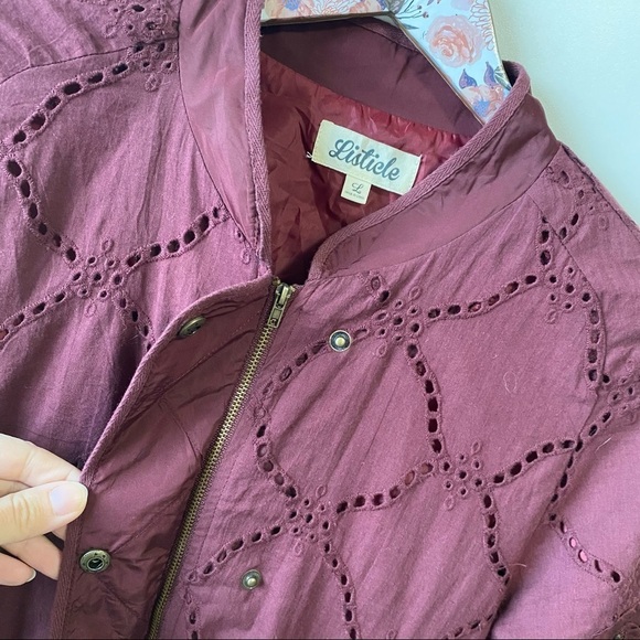 LISTICLE Maroon Eyelet Bomber Jacket! Large - Picture 5 of 8